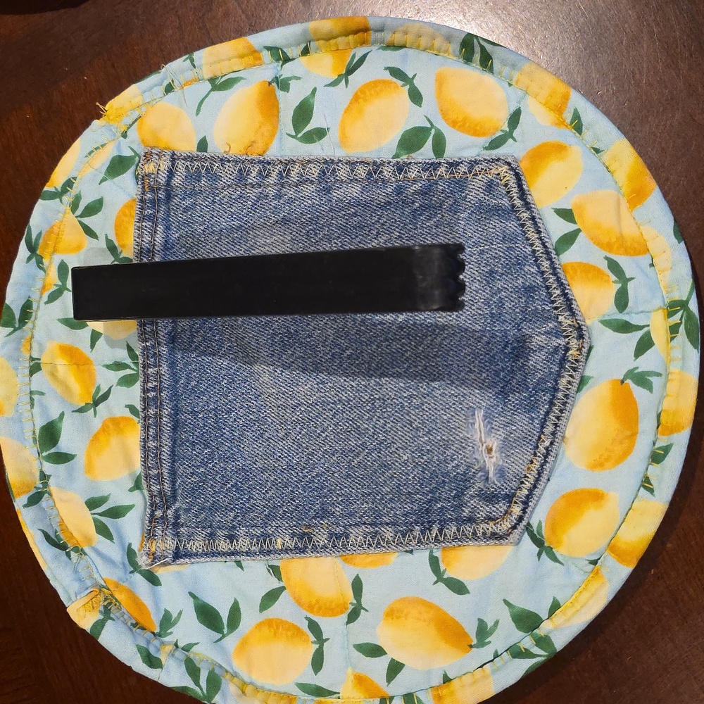 HAND CRAFTED Tortilla Holder UPCYCLED Blue Denim Yellow Lemons 9 Inch - Picture 5 of 5